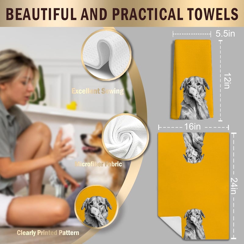 LUKIPOM Golden Retriever Gifts Yellow Hand Towels, Golden Retriever Gifts for Women Men,Dog Bathroom Decor, Funny Bathroom Hand Towels, 16x24 Inches - Image 2